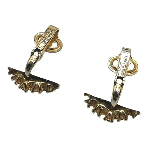 CROWN TRIFARI Silver Tone Topaz Rhinestone Flower Clip Earrings Late 50s/60s - Picture 4 of 5